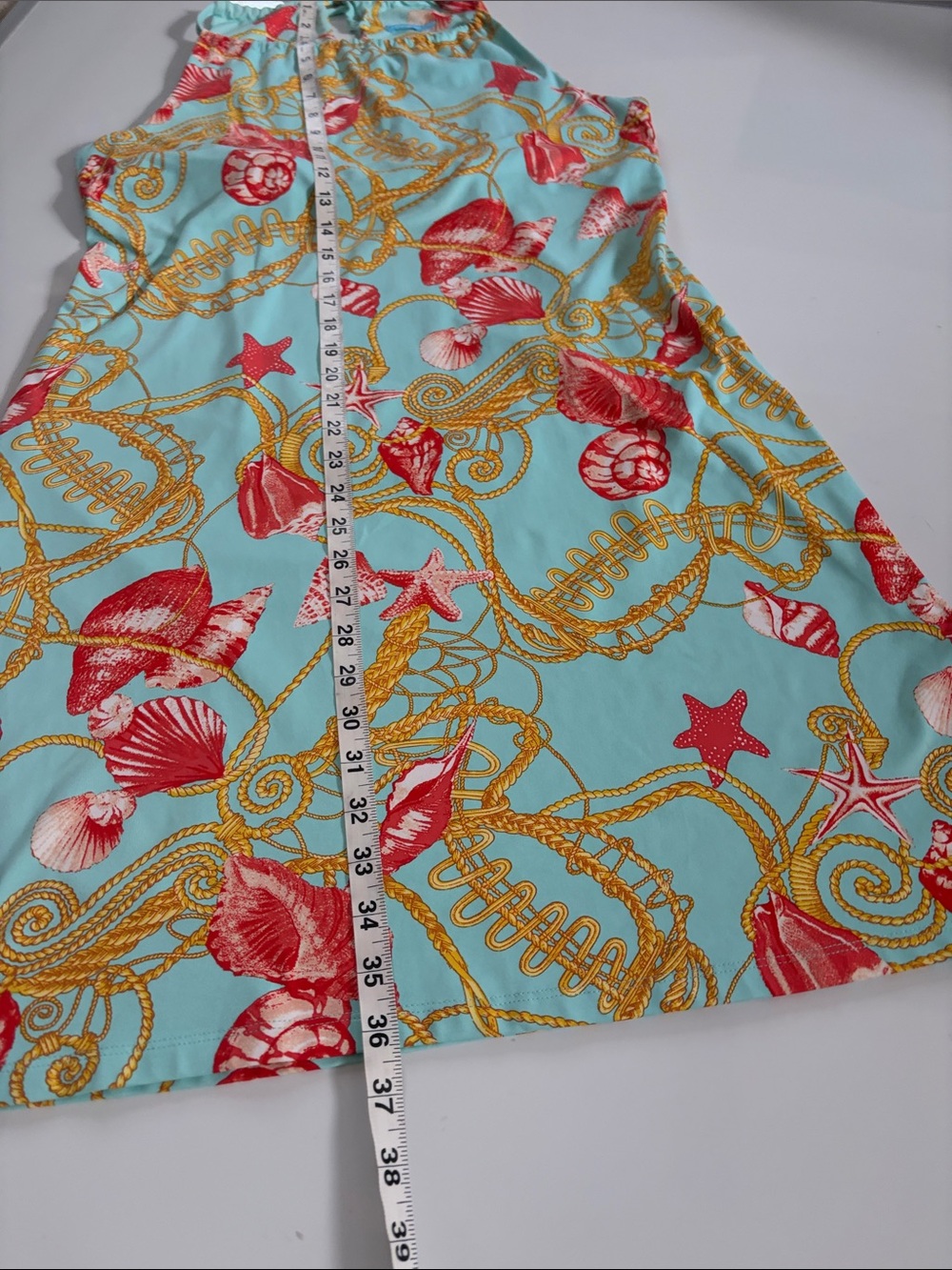 J. McLaughlin Aqua Shell & Rope Print Halter Dress Catalina Cloth Large - Picture 5 of 8